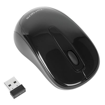 Wireless Optical Mouse – Glossy Black, USB Receiver, 1600 DPI